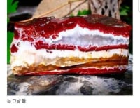 안 예쁘게썰린 라즈베리 케이크