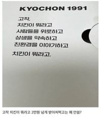 교촌치킨 박스에 이따위로 써놓은거 개웃기네