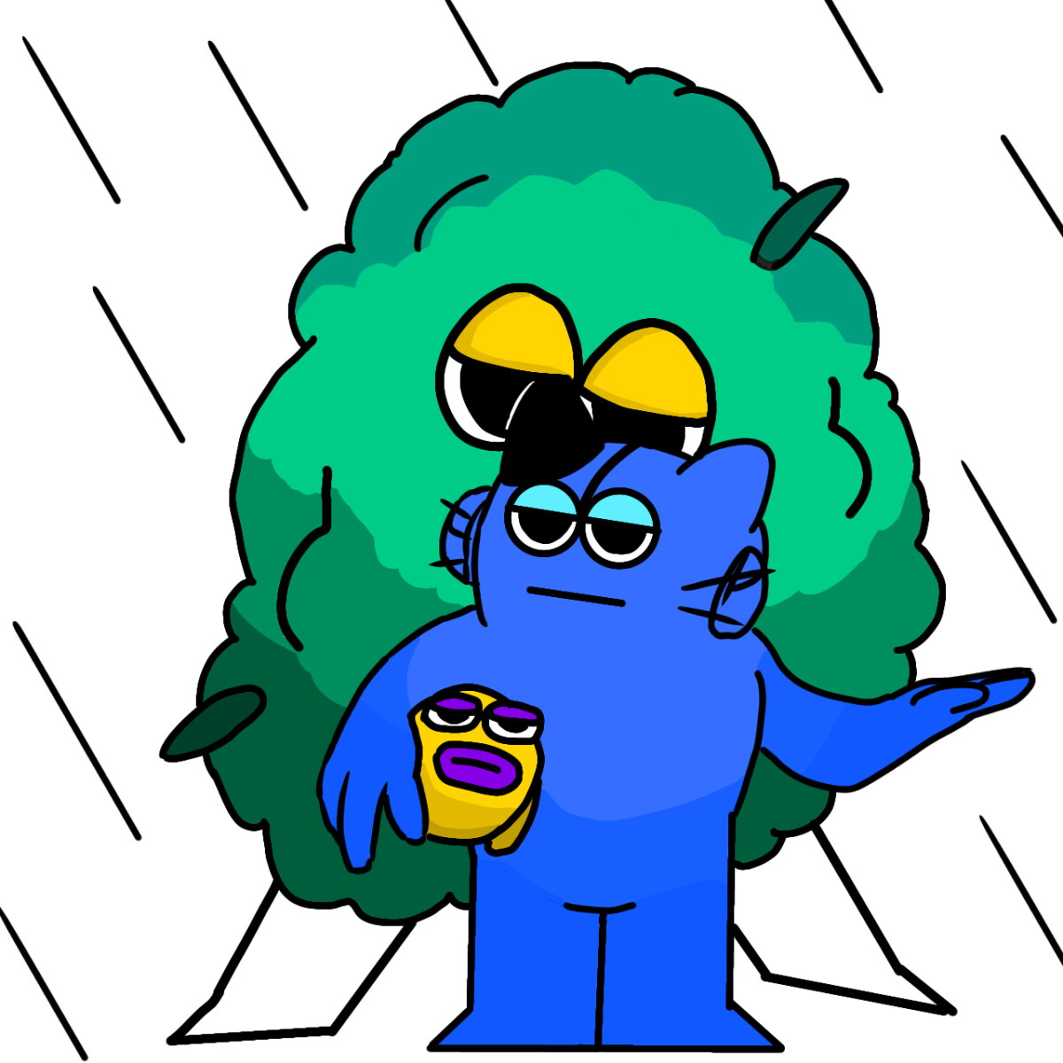 비 오는 날 부쉬가 롱,오딘을 감싸고 있는 그림입니다