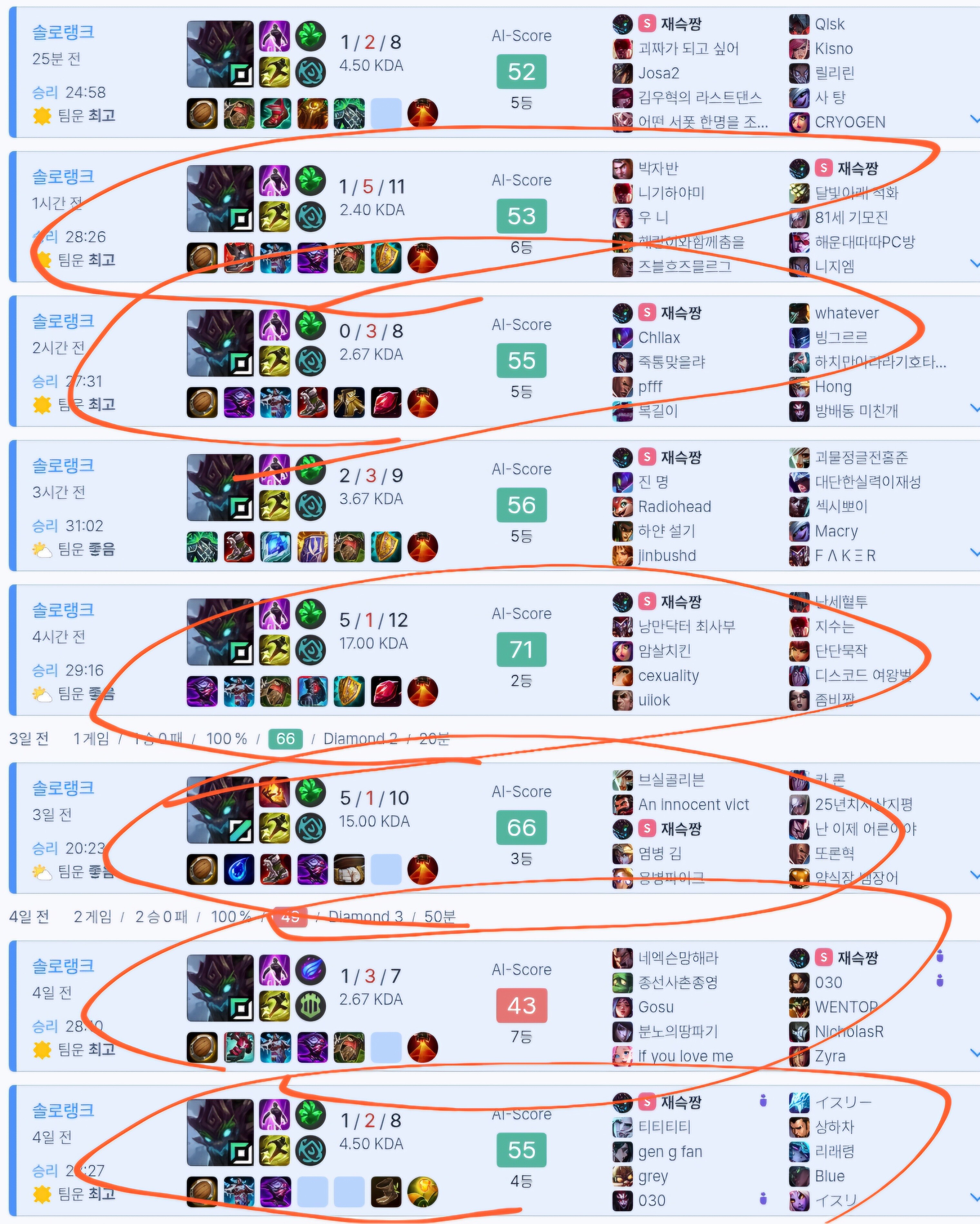 재슥짱님(더배워와#kr1) 전적. 본인 입으로 혹한 작쇼 좋다고 인정하심.