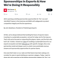 [오피셜] 리그 오브 레전드 & 발로란트 이스포츠, 베팅업체 후원 허가