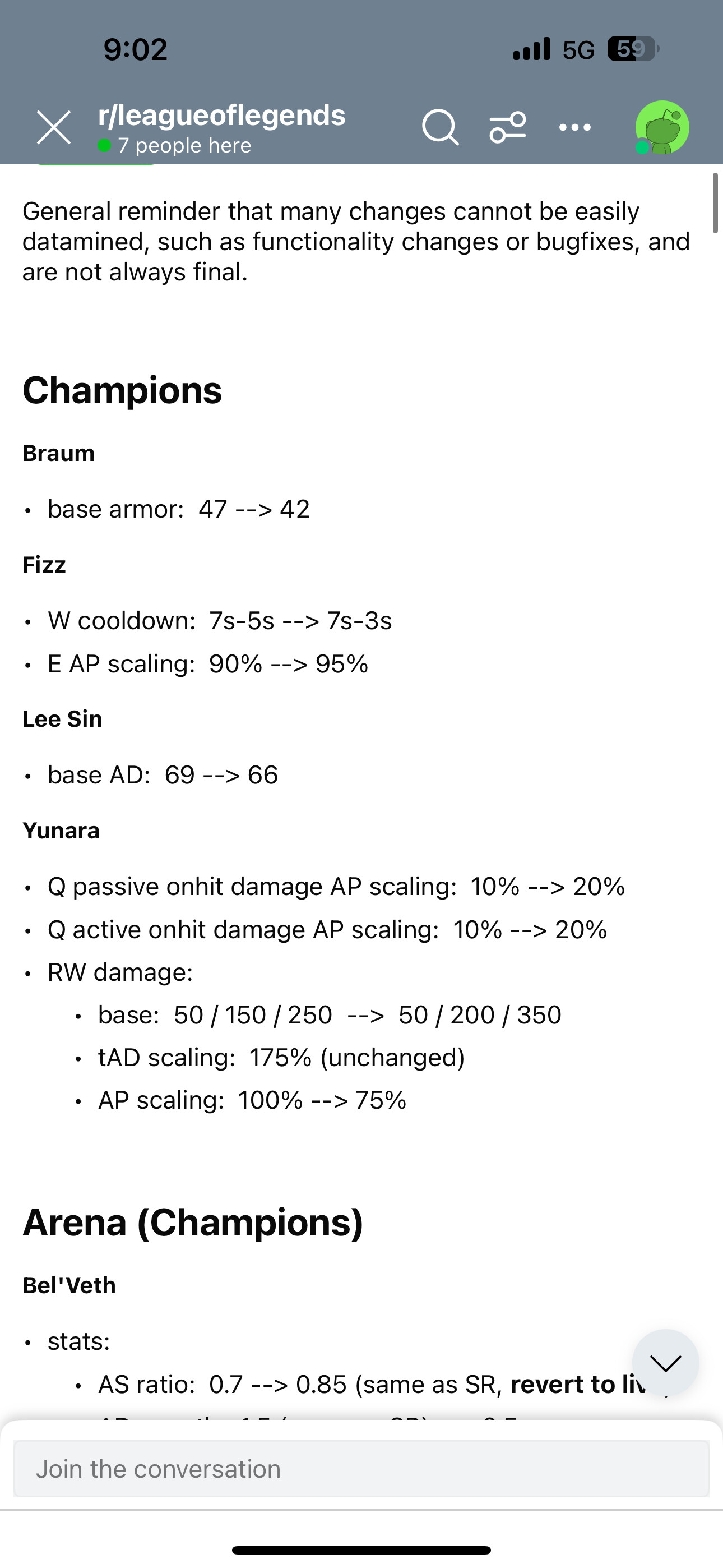 리 신: AD 69 -> AD 66으로 너프 무려 공격력 깡 3 너프 브라움: 방어력 47 -> 42로 너프 무려 방어력 깡 5 너프