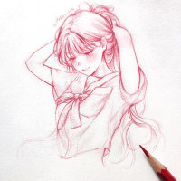 머리 묶는 여자 그려왔어요 : >